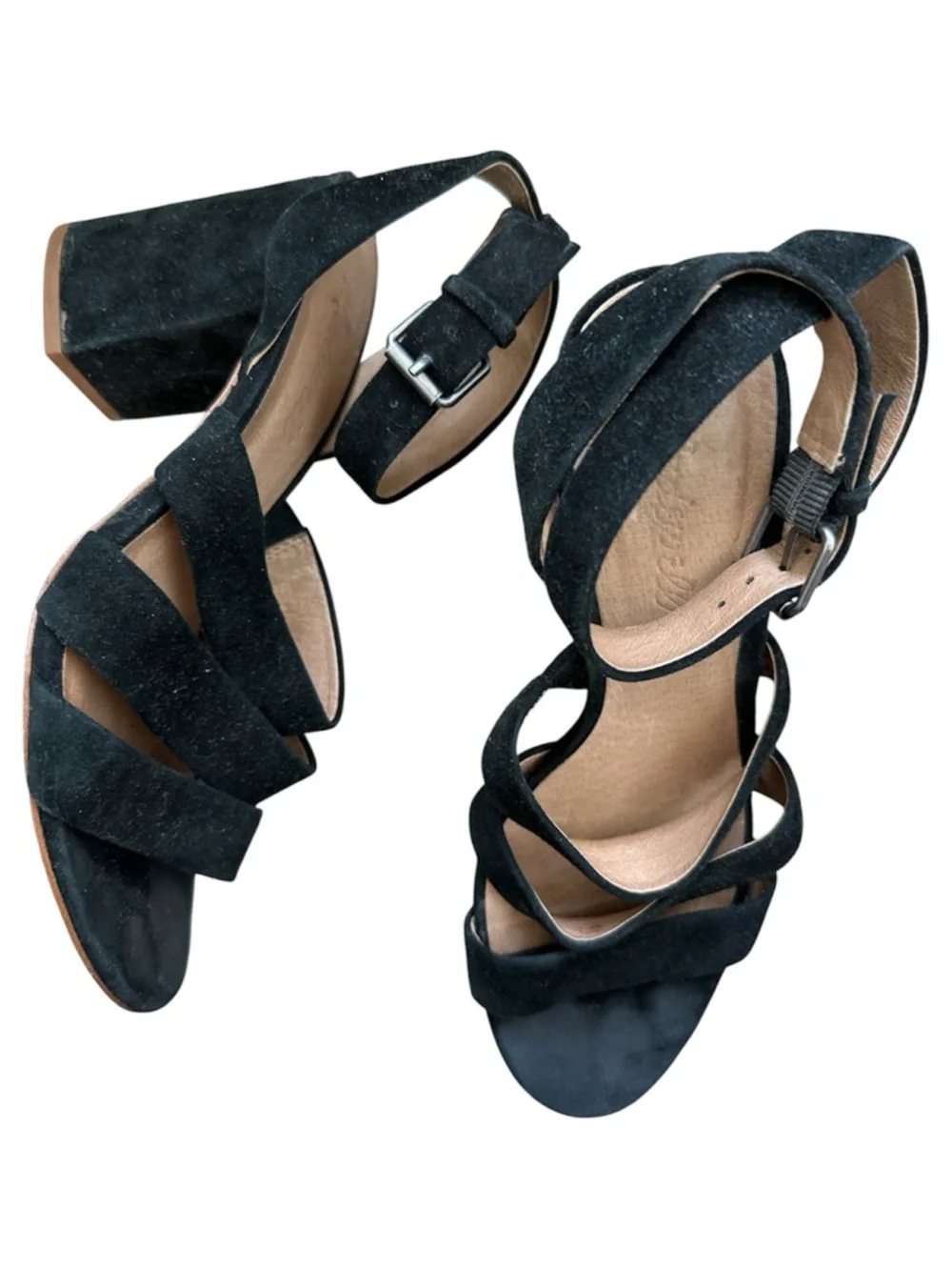 Madewell Black Suede Strappy Block Heel Sandals